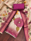 Pink - Beige Floral Cotton Silk Unstitched Suit Set
