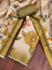 Mustard - Beige Floral Cotton Silk Unstitched Suit Set