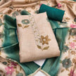 Blue - Beige Floral Cotton Silk Unstitched Suit Set