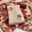 Maroon - Beige Floral Cotton Silk Unstitched Suit Set
