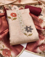 Maroon - Beige Floral Cotton Silk Unstitched Suit Set