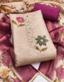 Pink - Beige Floral Cotton Silk Unstitched Suit Set