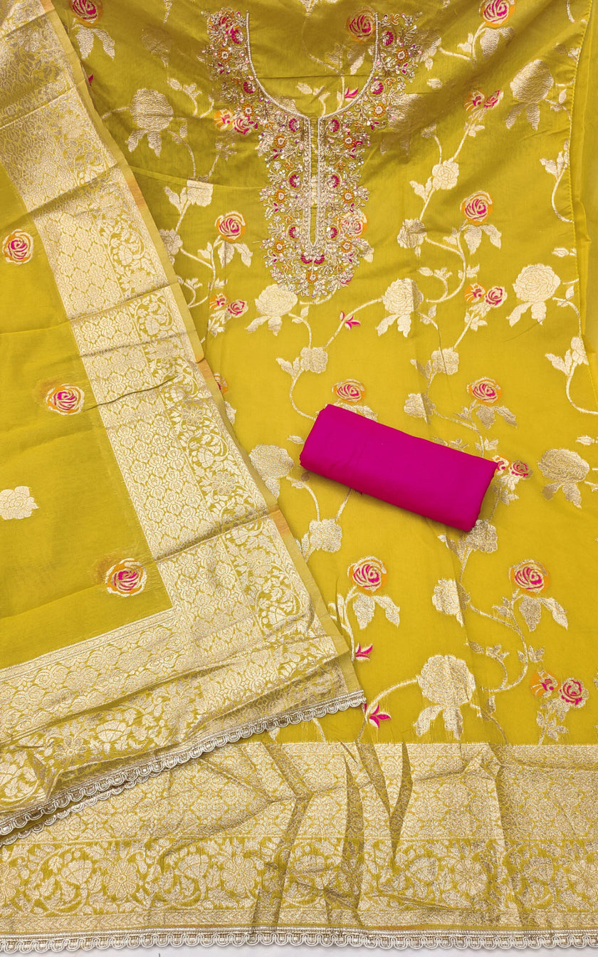 Yellow Silk Unstitched Suit Set