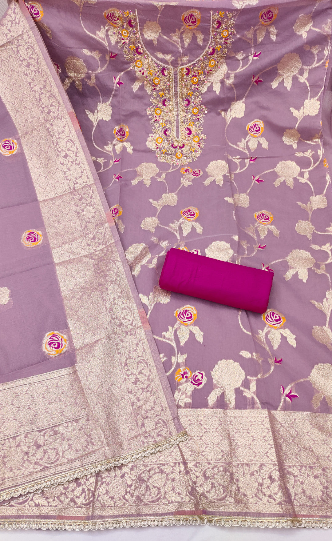 Purple Silk Unstitched Suit Set