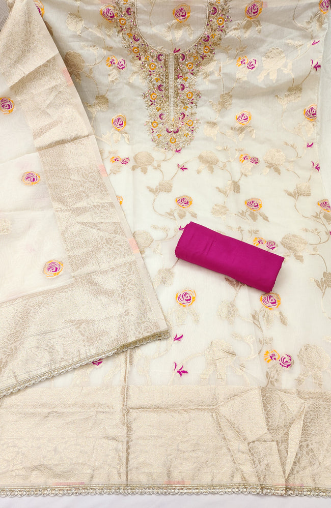 White Silk Unstitched Suit Set