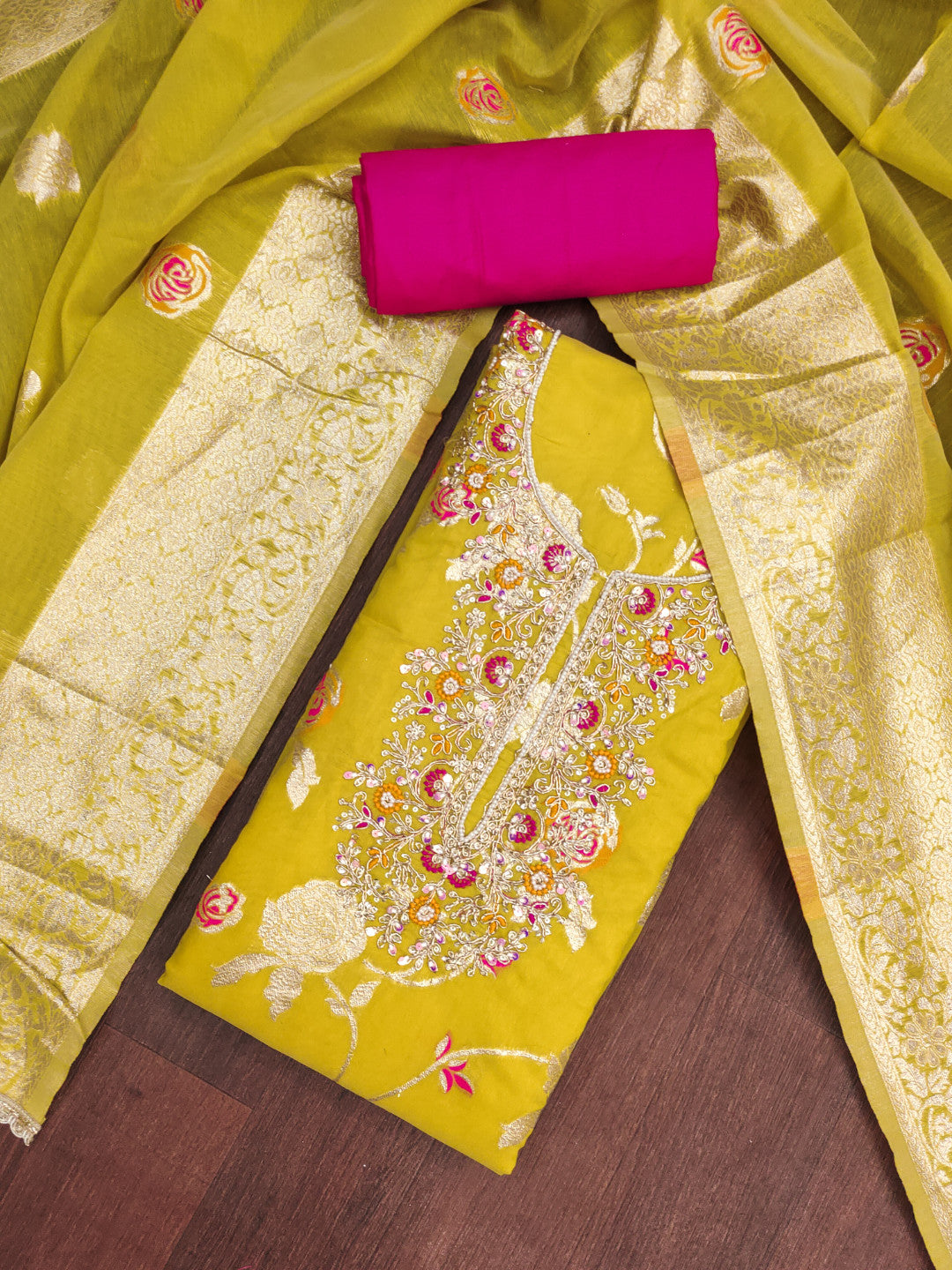 Yellow Silk Unstitched Suit Set