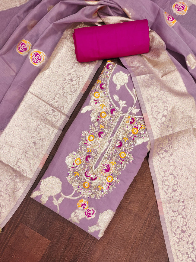 Purple Silk Unstitched Suit Set