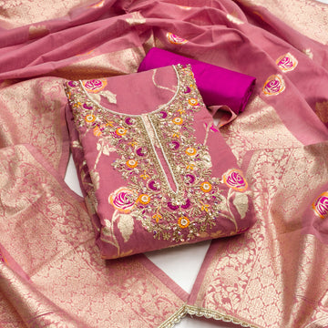 Rose Pink Silk Unstitched Suit Set