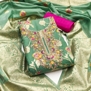 Royal Green Silk Unstitched Suit Set