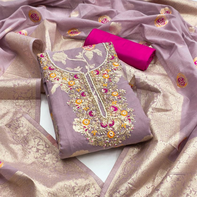 Purple Silk Unstitched Suit Set