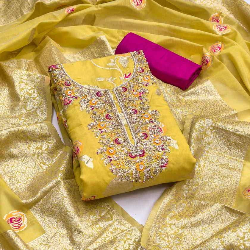 Yellow Silk Unstitched Suit Set