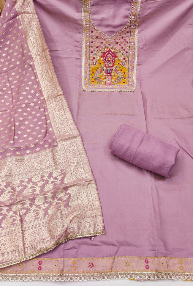 Purple Cotton Silk Unstitched Suit set