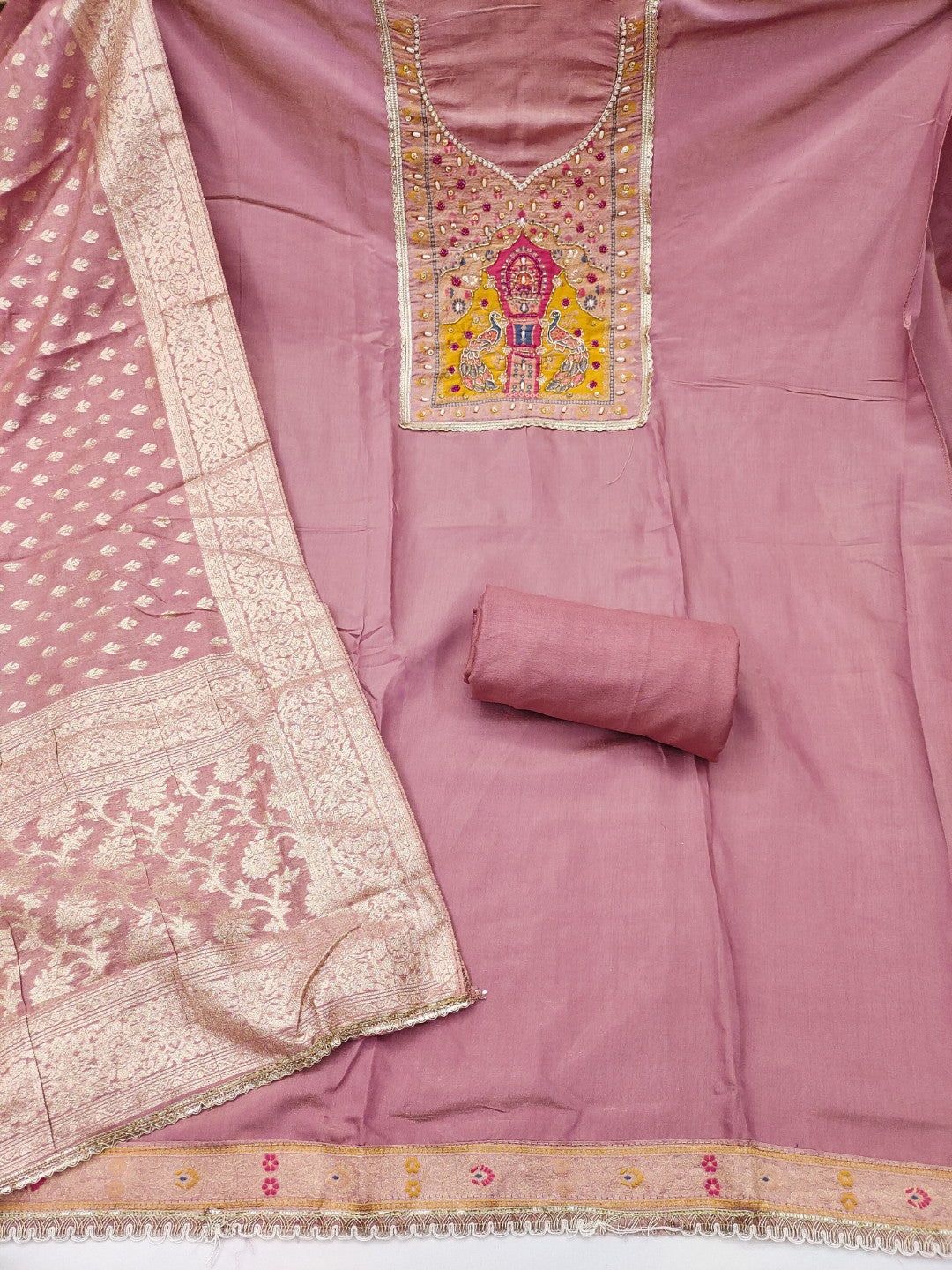 Pink Cotton Silk Unstitched Suit set