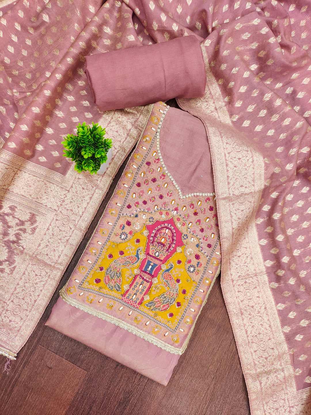 Pink Cotton Silk Unstitched Suit set