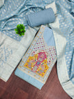 Sea Blue Cotton Silk Unstitched Suit set