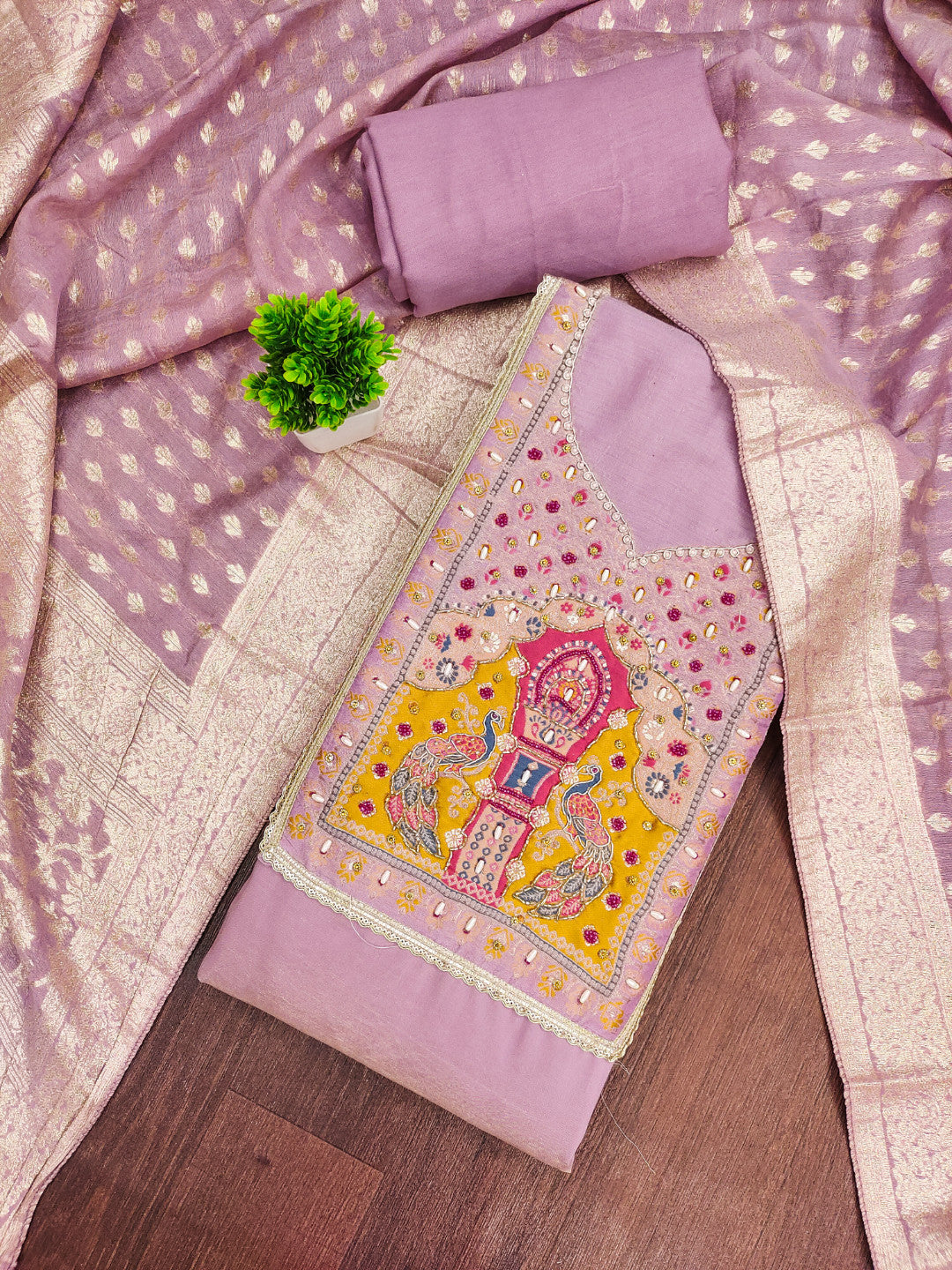 Purple Cotton Silk Unstitched Suit set