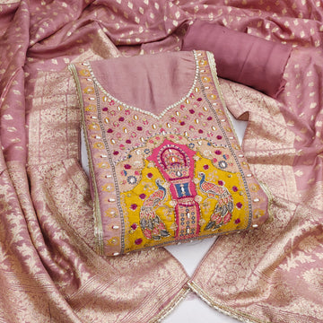 Pink Cotton Silk Unstitched Suit set
