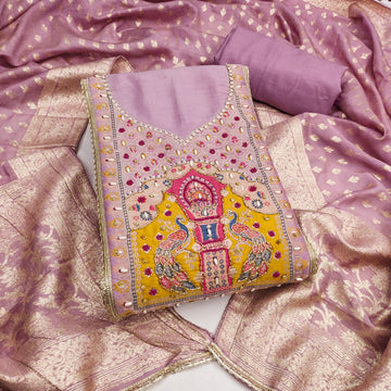Purple Cotton Silk Unstitched Suit set