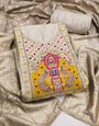 Off White Cotton Silk Unstitched Suit set