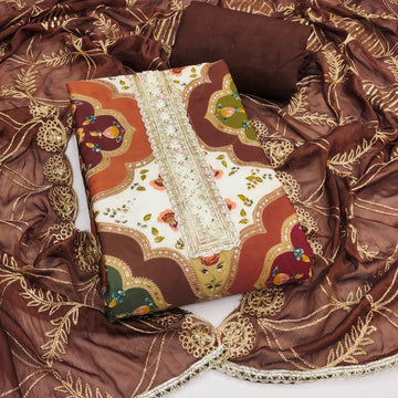 Brown Viscose Silk Unstitched Suit Set
