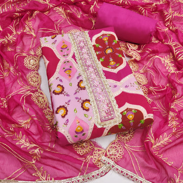 Purple and Pink Viscose Silk Unstitched Suit Set