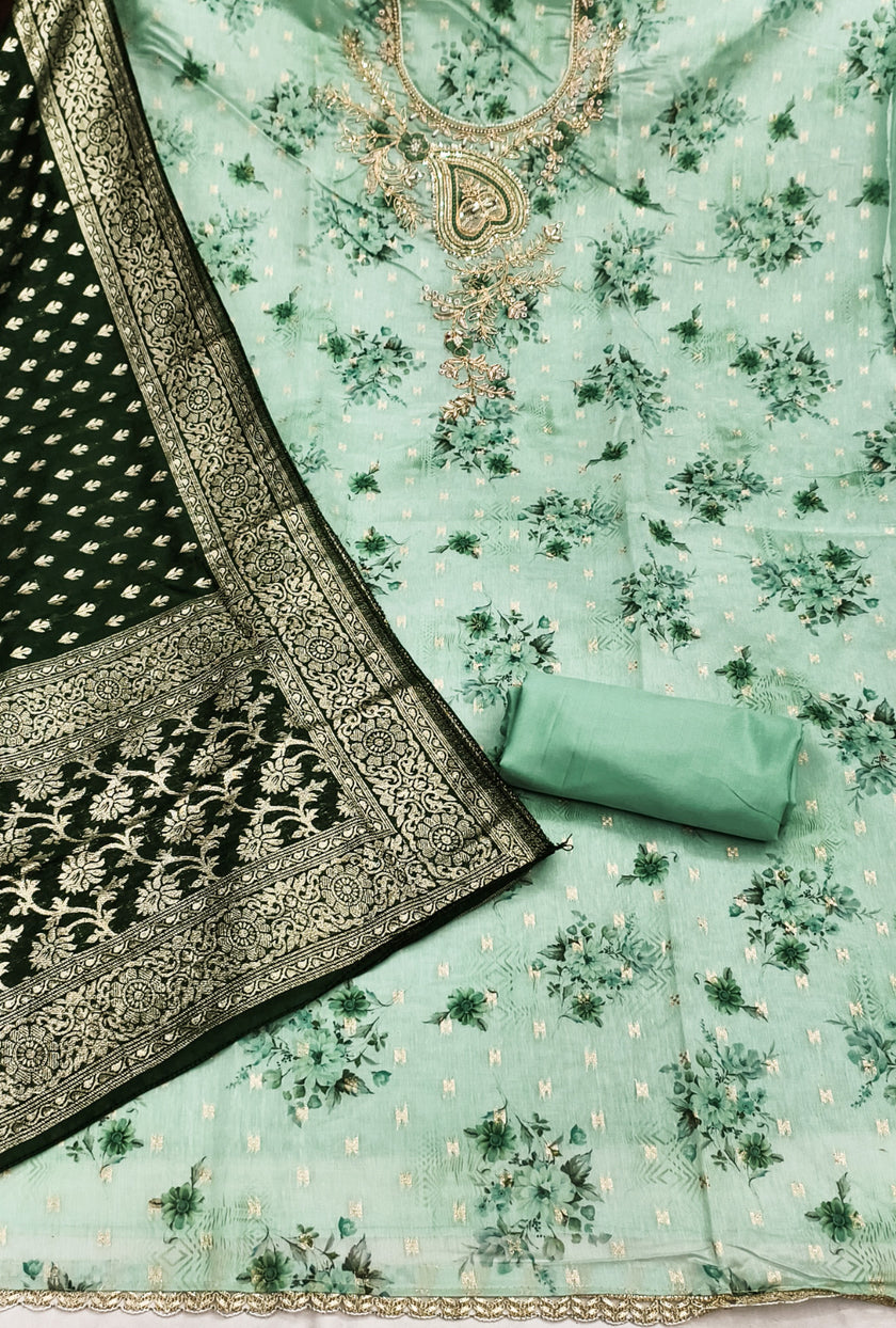 Pista Green Modal Cotton Silk Unstitched suit set
