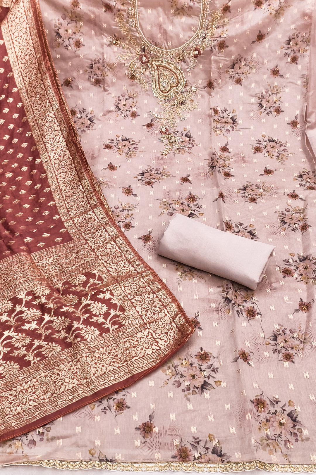 Brown Modal Cotton Silk Unstitched suit set