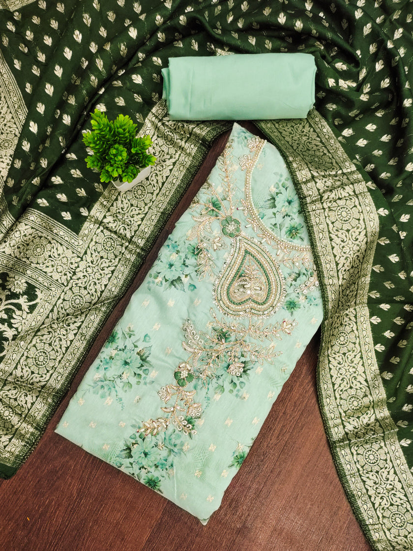 Pista Green Modal Cotton Silk Unstitched suit set