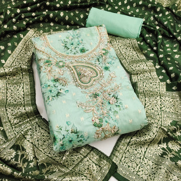 Pista Green Modal Cotton Silk Unstitched suit set