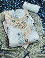 Teal Blue Modal Cotton Silk Unstitched suit set