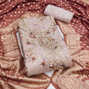 Brown Modal Cotton Silk Unstitched suit set