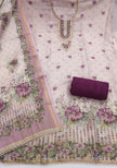 Wine Linen Embroidered Unstitched Suit Set