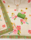 Green - Beige Pure Linen Cotton Unstitched Suit Set