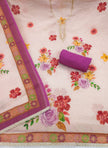 Purple - Beige Pure Linen Cotton Unstitched Suit Set