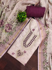Wine Linen Embroidered Unstitched Suit Set