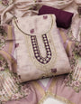 Wine Linen Embroidered Unstitched Suit Set