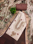 Rose gold Linen Embroidered Unstitched Suit Set