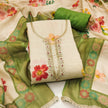 Green - Beige Pure Linen Cotton Unstitched Suit Set