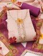 Purple - Beige Pure Linen Cotton Unstitched Suit Set