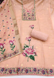 Peach Pure Banarasi Cotton Unstitched Suit Set