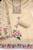 Beige Pure Banarasi Cotton Unstitched Suit Set