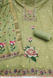 Light Green Pure Banarasi Cotton Unstitched Suit Set