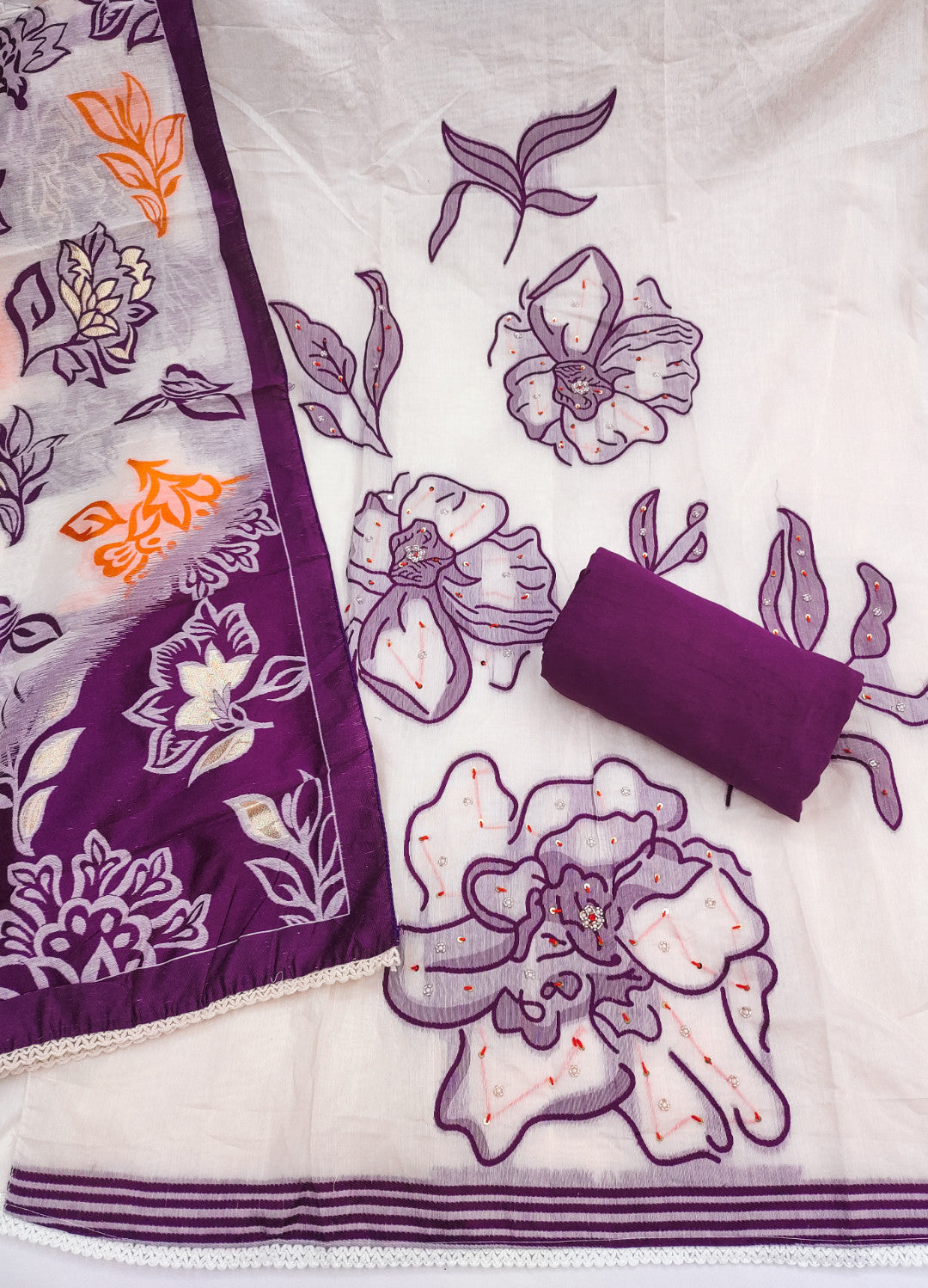 Purple Pure Cotton Unstitched Suit Set
