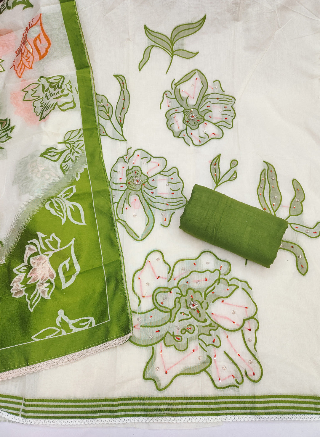 Green Pure Cotton Unstitched Suit Set