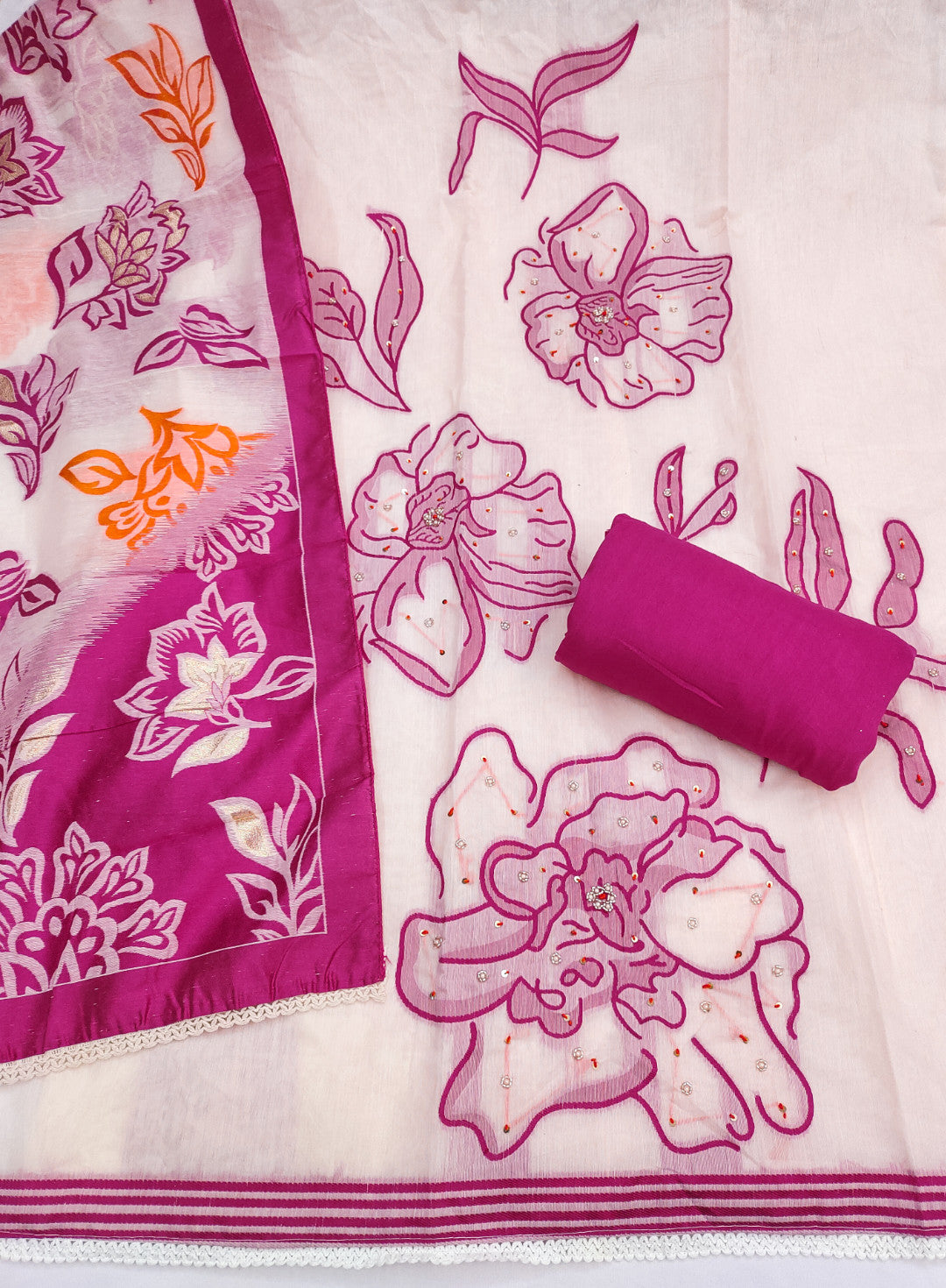 Pink Pure Floral Cotton Unstitched Suit Set