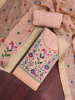Peach Pure Banarasi Cotton Unstitched Suit Set