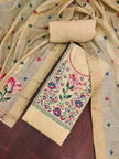 Beige Pure Banarasi Cotton Unstitched Suit Set