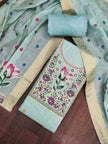 Light Blue Pure Banarasi Cotton Unstitched Suit Set