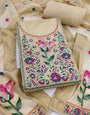 Beige Pure Banarasi Cotton Unstitched Suit Set