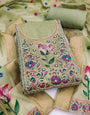 Light Green Pure Banarasi Cotton Unstitched Suit Set